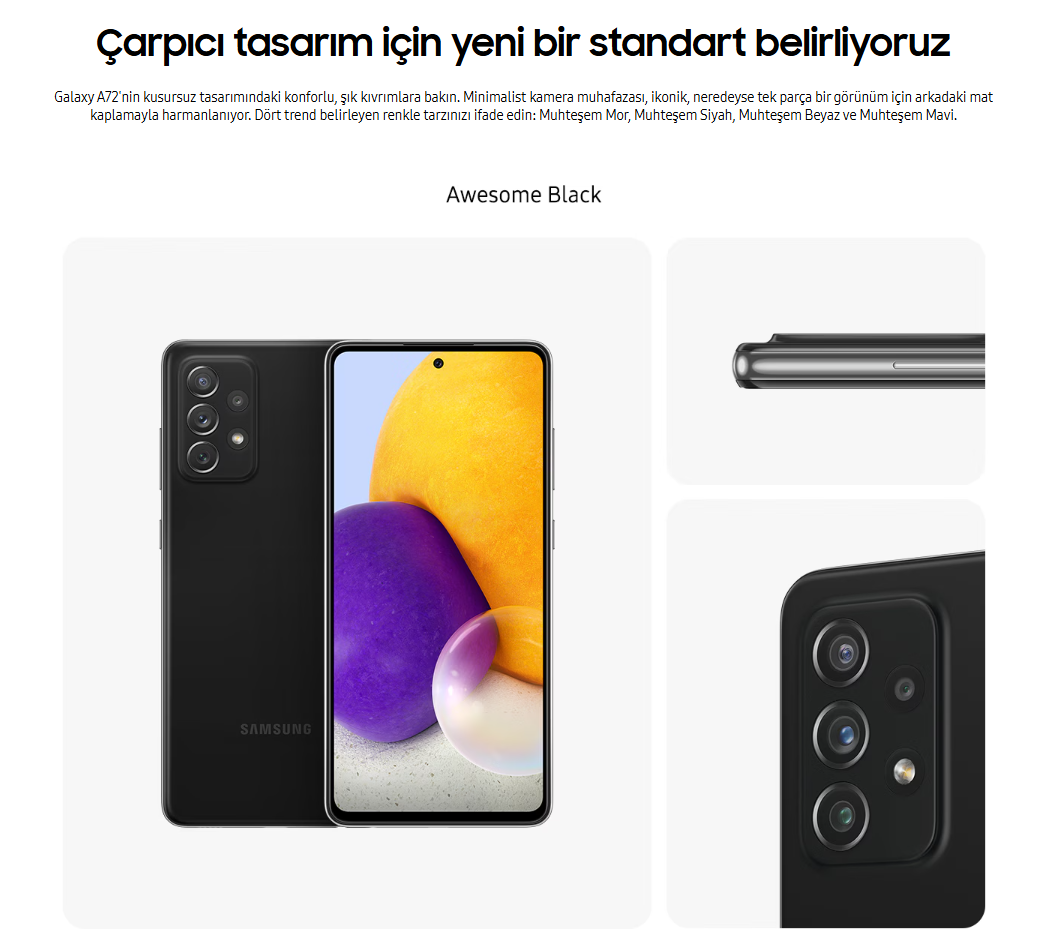 Yenilenmiş Samsung Galaxy A72 Tasarım